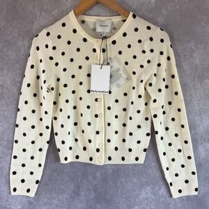 Reformation Cream Cardigan with Brown Polka Dots